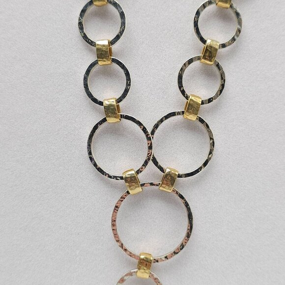 Etienne Aigner Hammered Mixed Metal Circle Link Necklace With Gold-Tone Accents - Picture 3 of 9